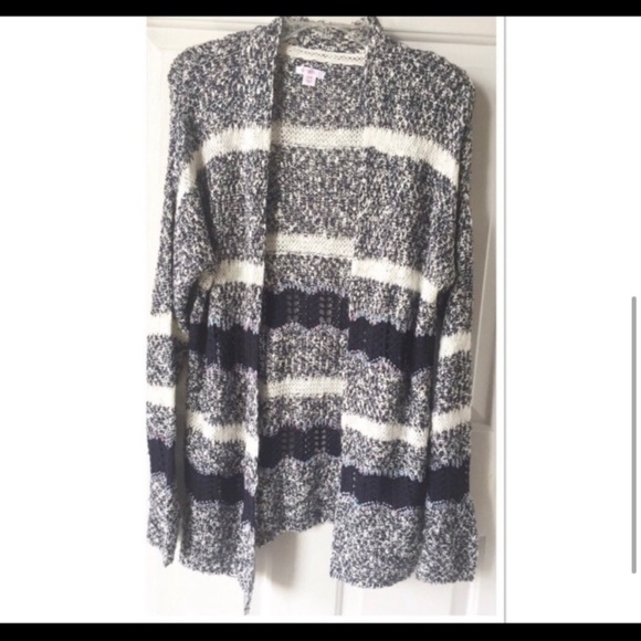 Striped Long Cardigan Gray Blue White Size M - Picture 2 of 5